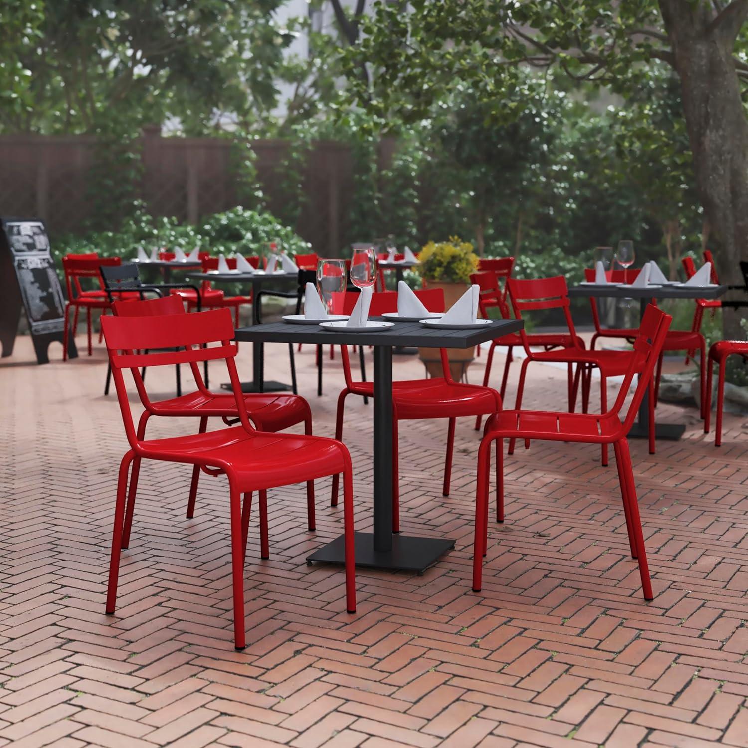 imageFlash Furniture Nash Commercial Grade Steel Stack Chair IndoorOutdoor Armless Chair with 2 Slat Back Set of 4 RedRed