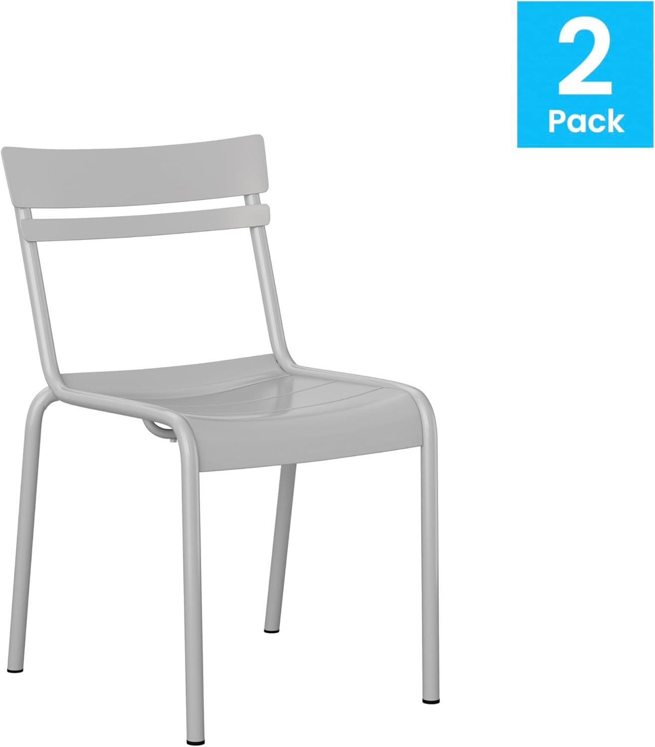 imageFlash Furniture Nash Commercial Grade Steel Stack Chair IndoorOutdoor Armless Chair with 2 Slat Back Set of 4 RedSilver