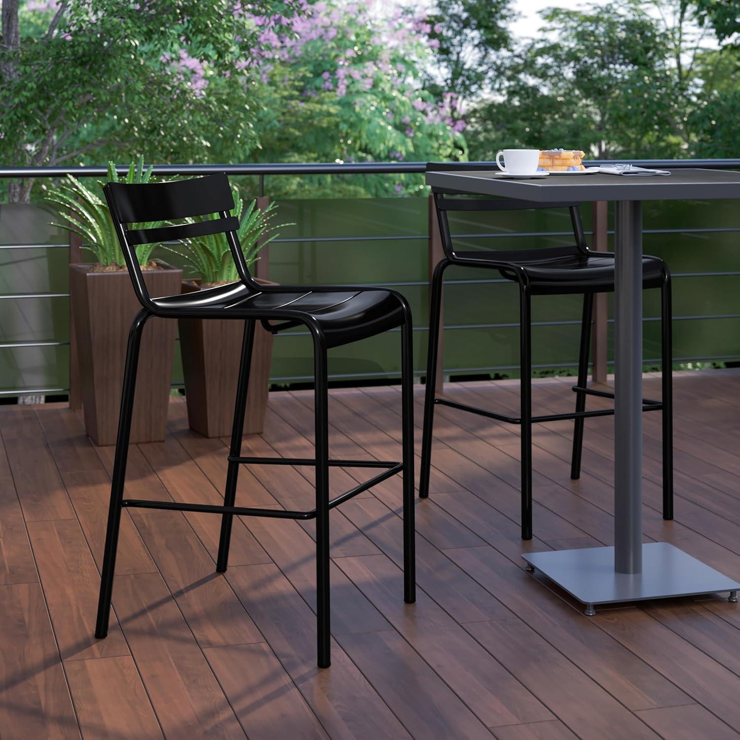 imageFlash Furniture Nash Commercial Grade Steel Stack Stool IndoorOutdoor Bar Stool with 2 Slat Back Set of 4 RedBlack