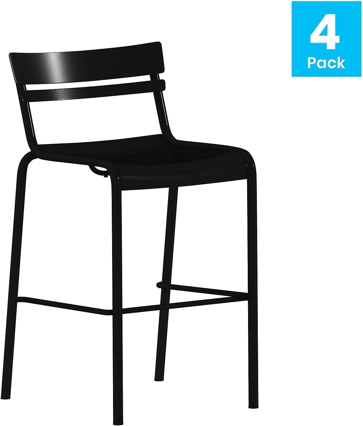imageFlash Furniture Nash Commercial Grade Steel Stack Stool IndoorOutdoor Bar Stool with 2 Slat Back Set of 4 RedBlack