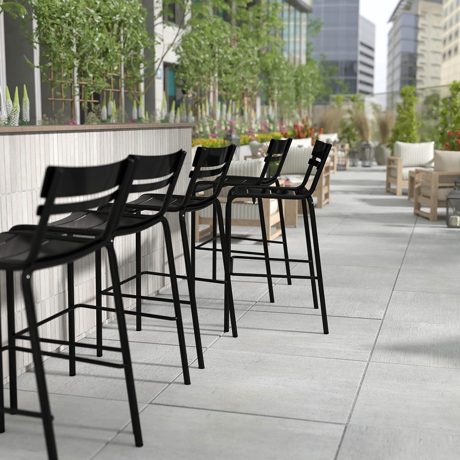 imageFlash Furniture Nash Commercial Grade Steel Stack Stool IndoorOutdoor Bar Stool with 2 Slat Back Set of 4 RedBlack