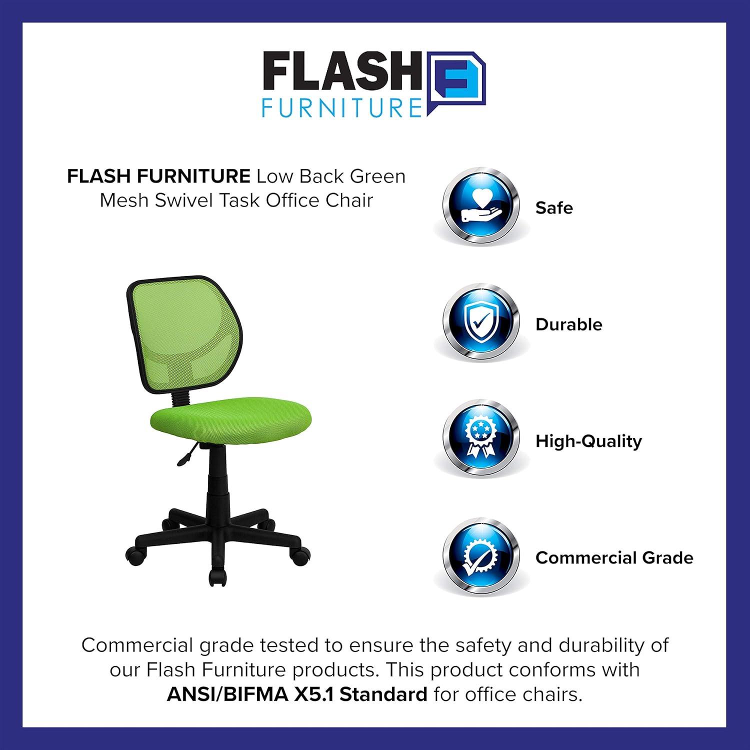 imageFlash Furniture Neri Low Back Black Mesh Swivel Task Office Chair with Curved Square BackGreen