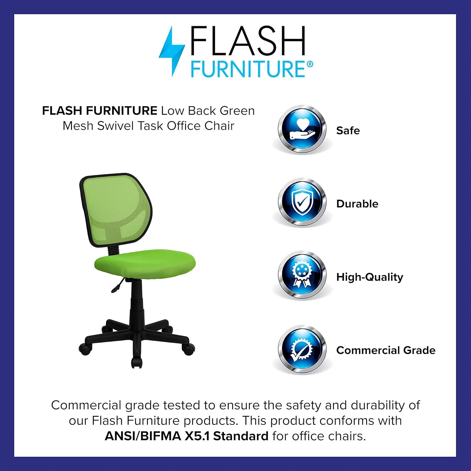 imageFlash Furniture Neri Low Back Black Mesh Swivel Task Office Chair with Curved Square BackGreen