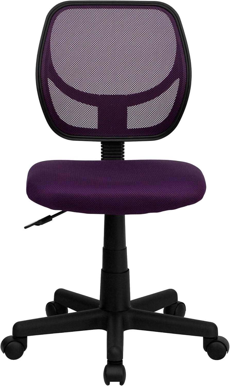 imageFlash Furniture Neri Low Back Black Mesh Swivel Task Office Chair with Curved Square BackPurple