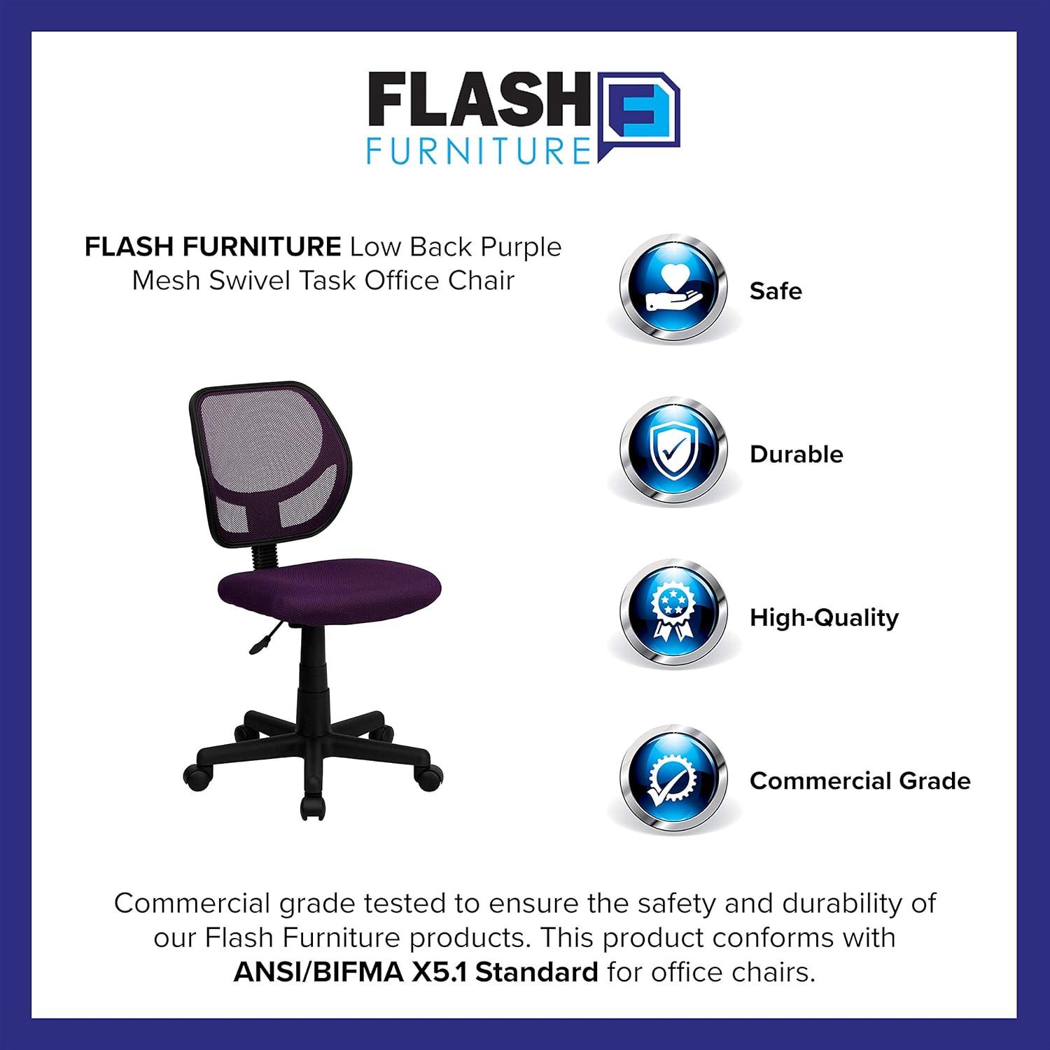 imageFlash Furniture Neri Low Back Black Mesh Swivel Task Office Chair with Curved Square BackPurple