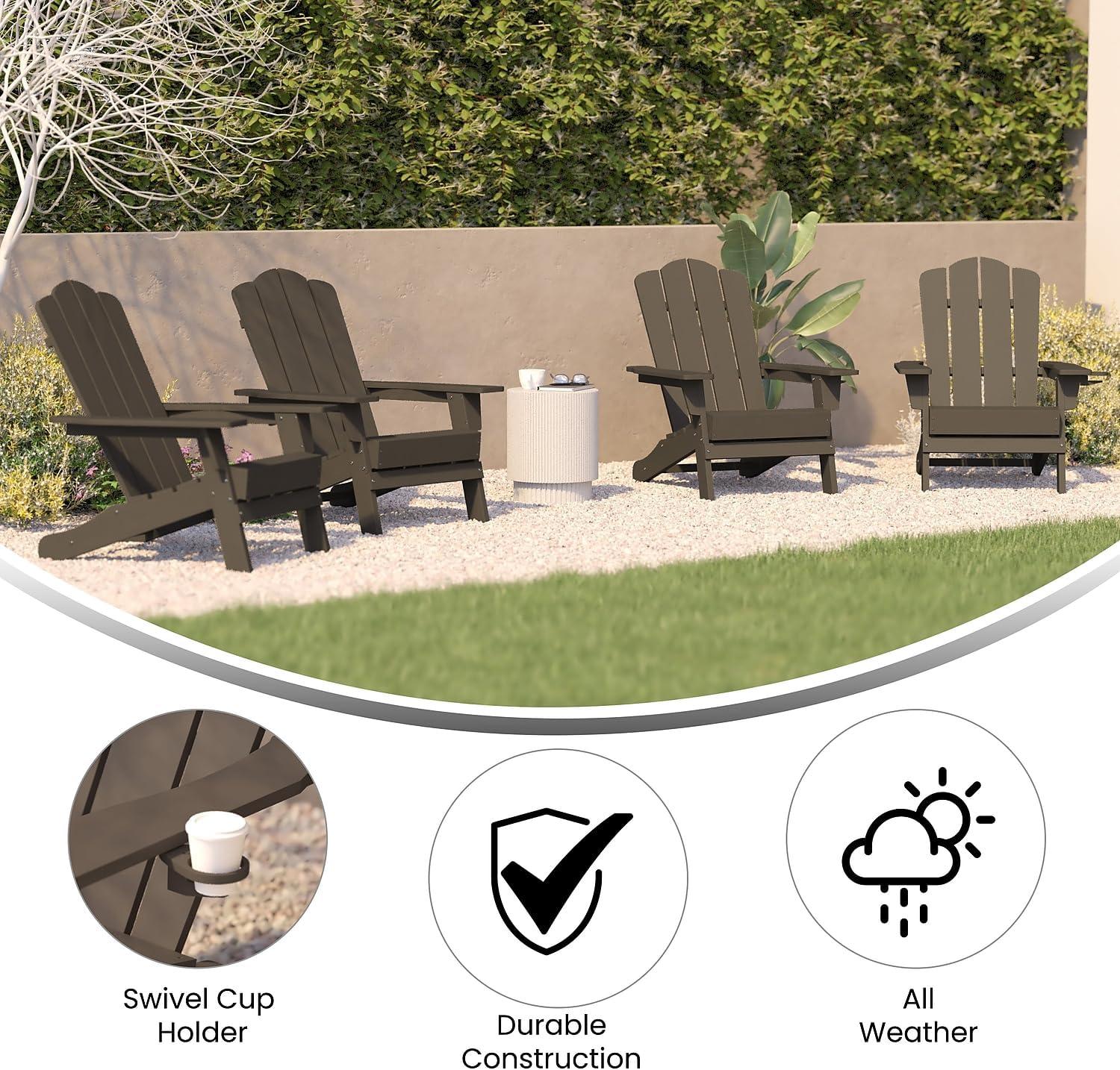 imageFlash Furniture Newport Adirondack Chair with Cup Holder Weather Resistant Poly Resin Adirondack Chair BlueBrown