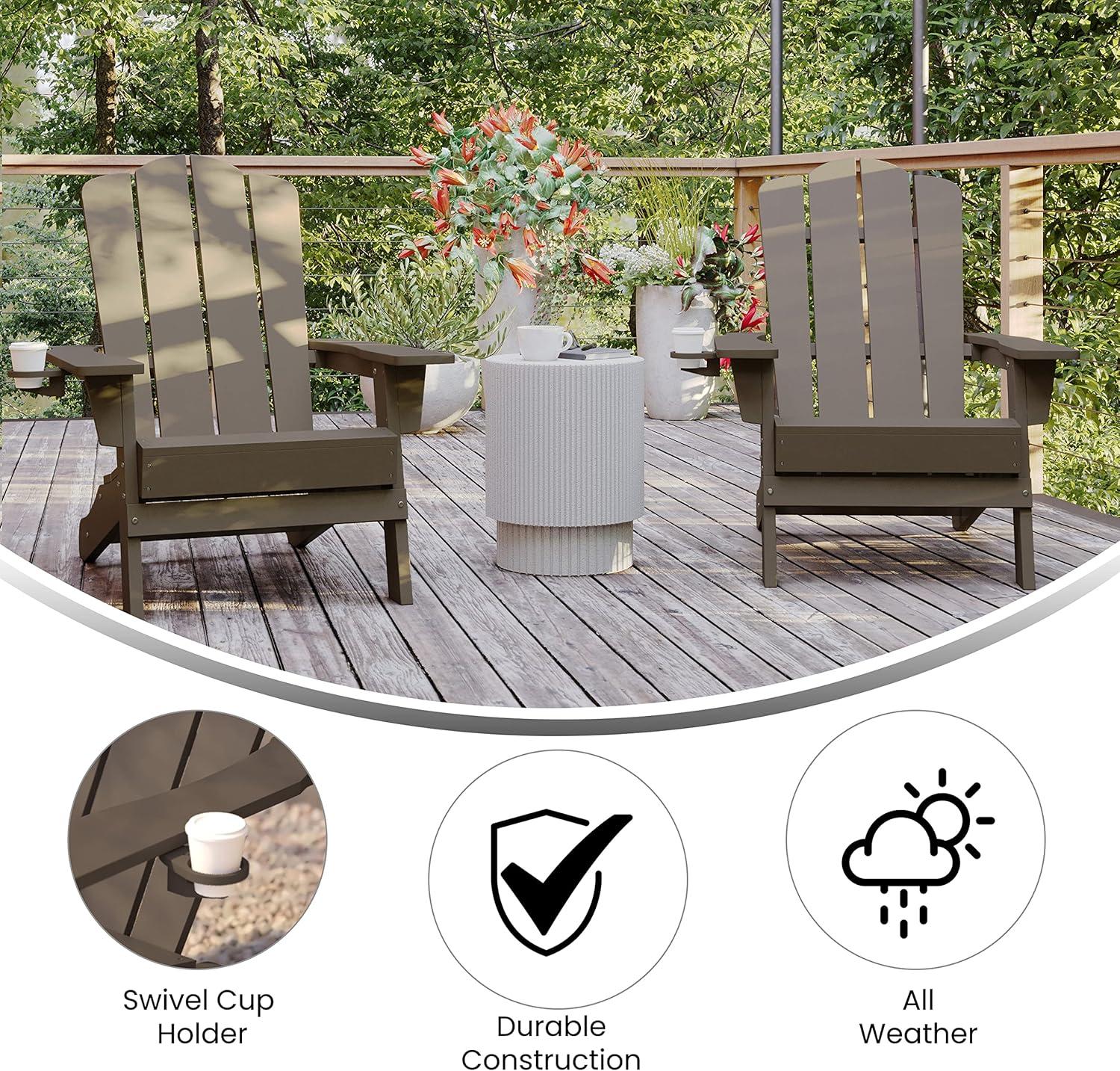 imageFlash Furniture Newport Adirondack Chair with Cup Holder Weather Resistant Poly Resin Adirondack Chair BlueBrown