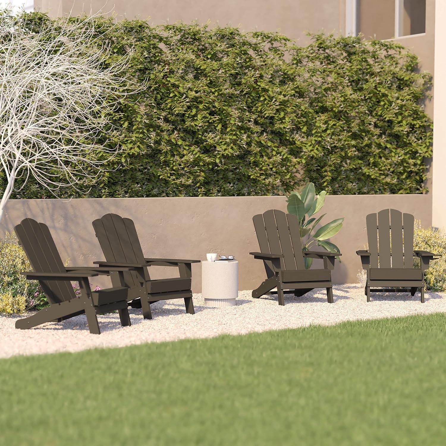 imageFlash Furniture Newport Adirondack Chair with Cup Holder Weather Resistant Poly Resin Adirondack Chair BlueBrown