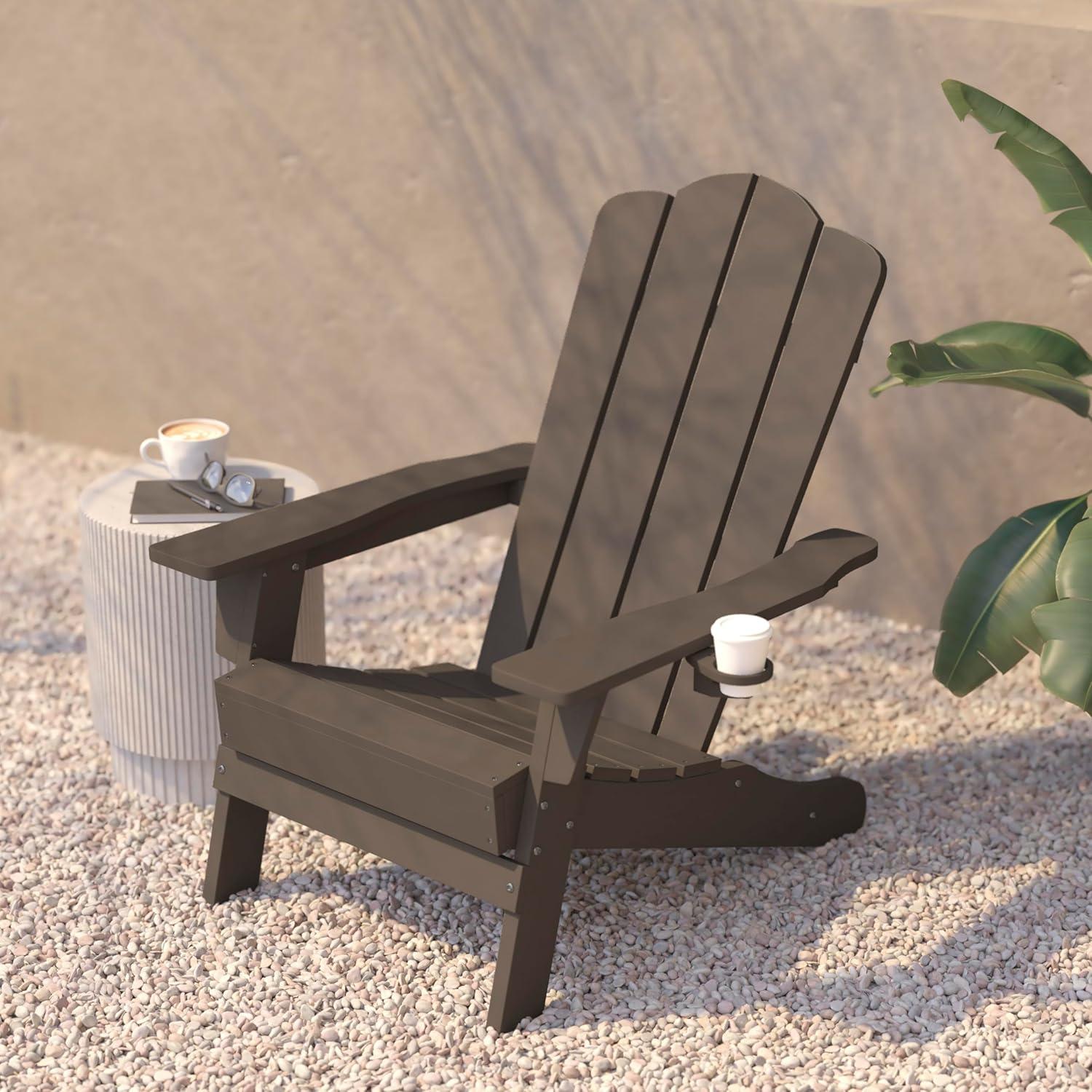imageFlash Furniture Newport Adirondack Chair with Cup Holder Weather Resistant Poly Resin Adirondack Chair BlueBrown