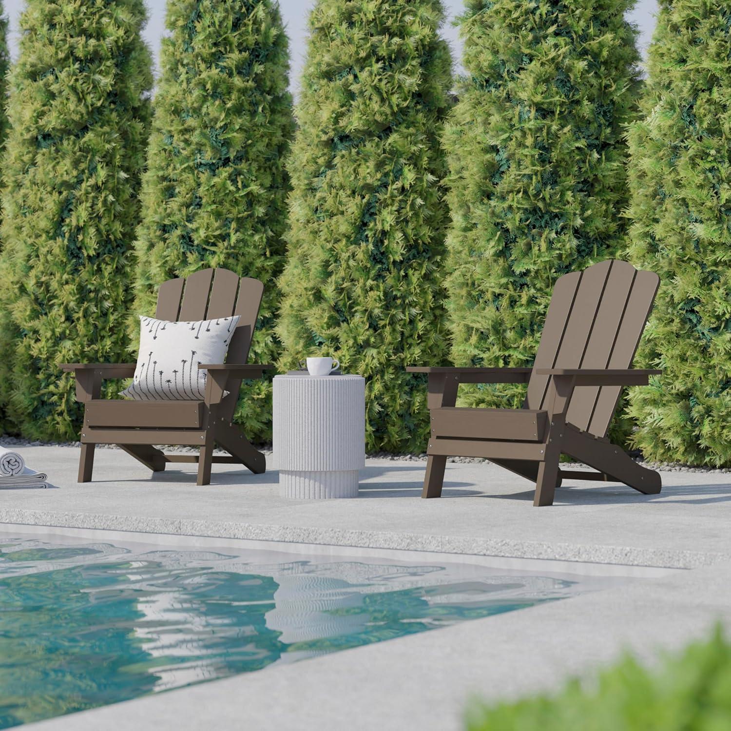 imageFlash Furniture Newport Adirondack Chair with Cup Holder Weather Resistant Poly Resin Adirondack Chair BlueBrown