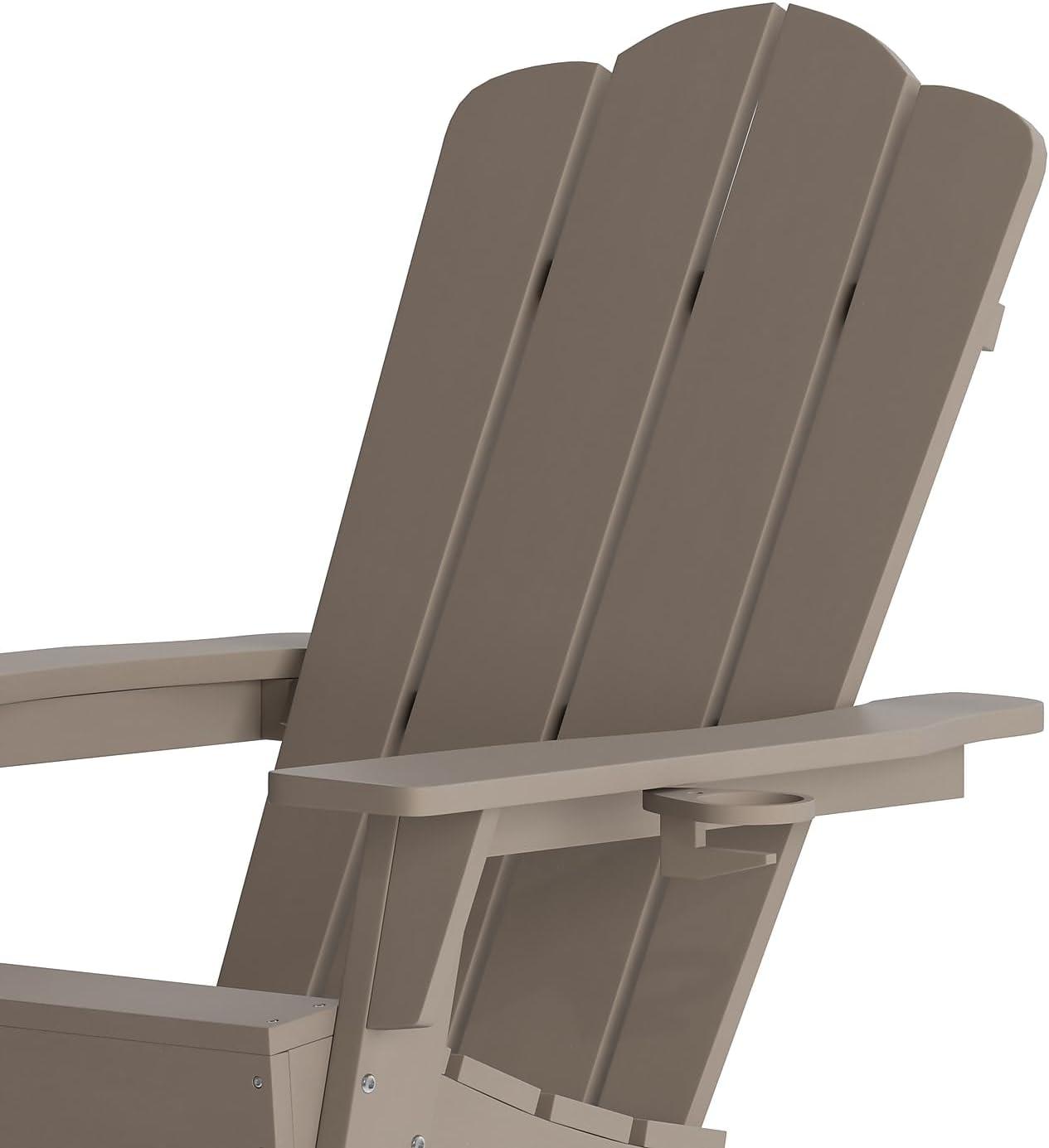 imageFlash Furniture Newport Adirondack Chair with Cup Holder Weather Resistant Poly Resin Adirondack Chair BlueBrown