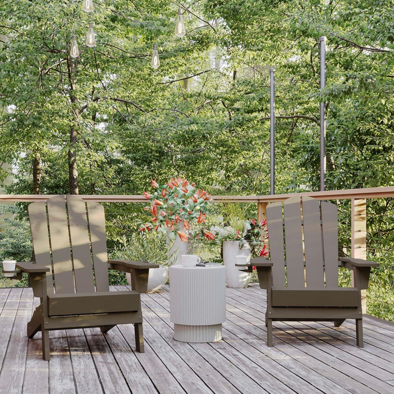 imageFlash Furniture Newport Adirondack Chair with Cup Holder Weather Resistant Poly Resin Adirondack Chair BlueBrown