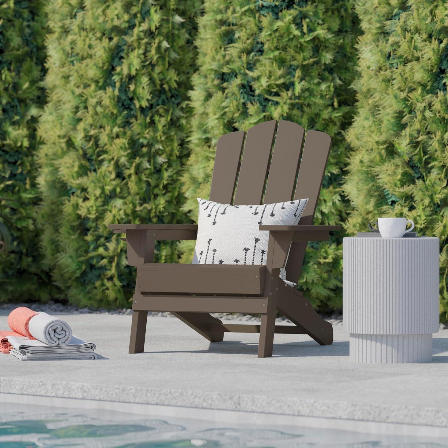 imageFlash Furniture Newport Adirondack Chair with Cup Holder Weather Resistant Poly Resin Adirondack Chair BlueBrown
