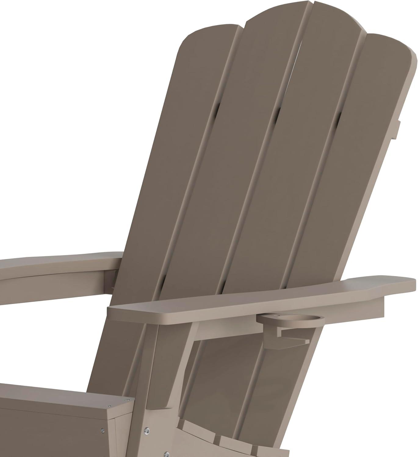 imageFlash Furniture Newport Adirondack Chair with Cup Holder Weather Resistant Poly Resin Adirondack Chair BlueBrown