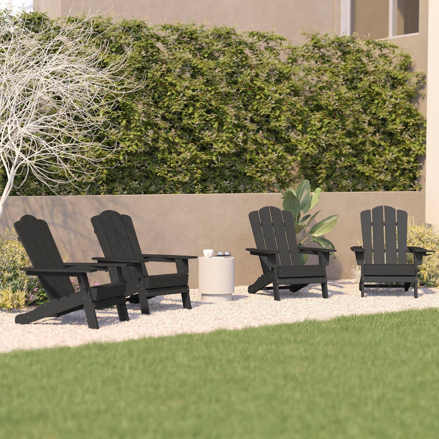 imageFlash Furniture Newport Adirondack Chair with Cup Holder Weather Resistant Poly Resin Adirondack Chair BlueGrey