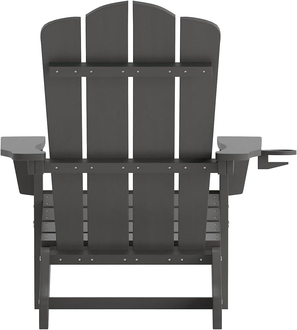imageFlash Furniture Newport Adirondack Chair with Cup Holder Weather Resistant Poly Resin Adirondack Chair BlueGrey