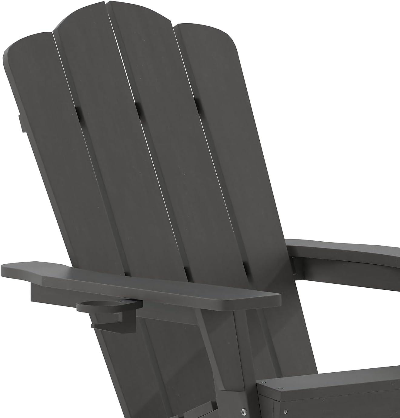 imageFlash Furniture Newport Adirondack Chair with Cup Holder Weather Resistant Poly Resin Adirondack Chair BlueGrey
