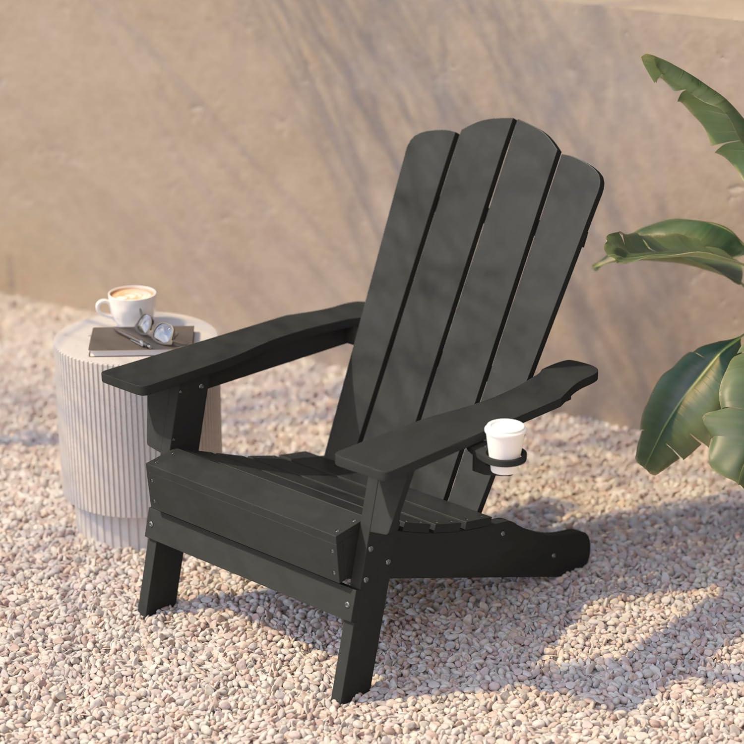 imageFlash Furniture Newport Adirondack Chair with Cup Holder Weather Resistant Poly Resin Adirondack Chair BlueGrey