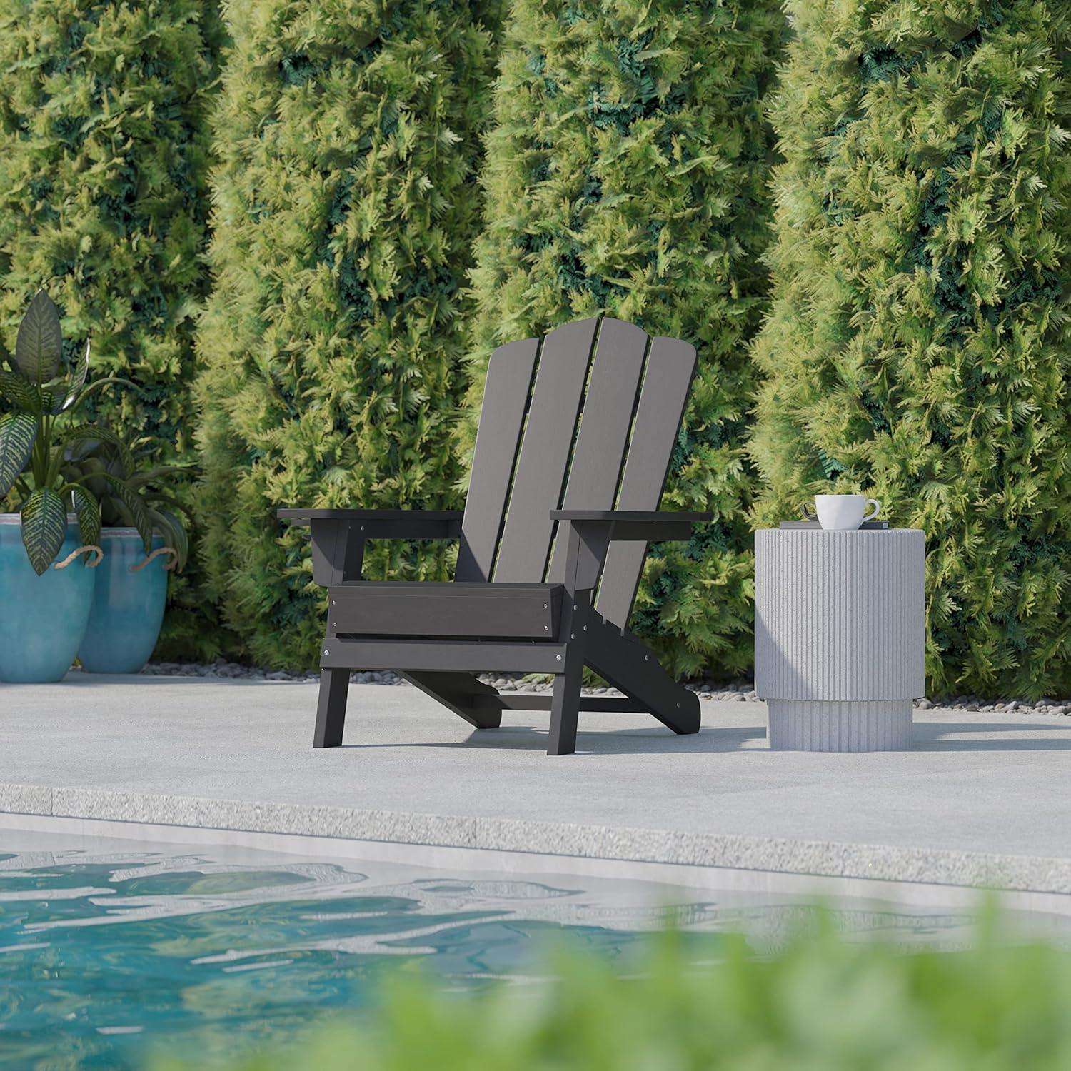 imageFlash Furniture Newport Adirondack Chair with Cup Holder Weather Resistant Poly Resin Adirondack Chair BlueGrey