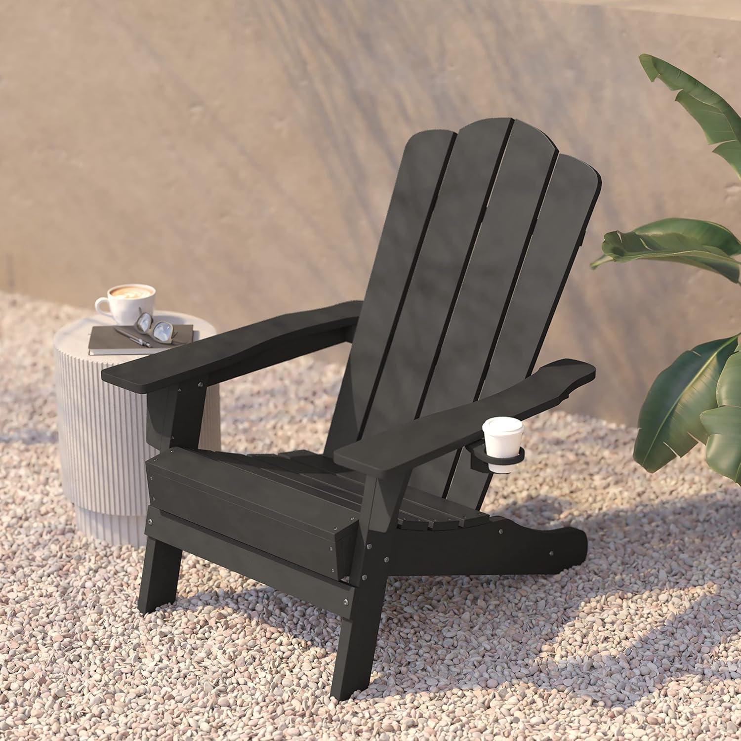 imageFlash Furniture Newport Adirondack Chair with Cup Holder Weather Resistant Poly Resin Adirondack Chair BlueGrey
