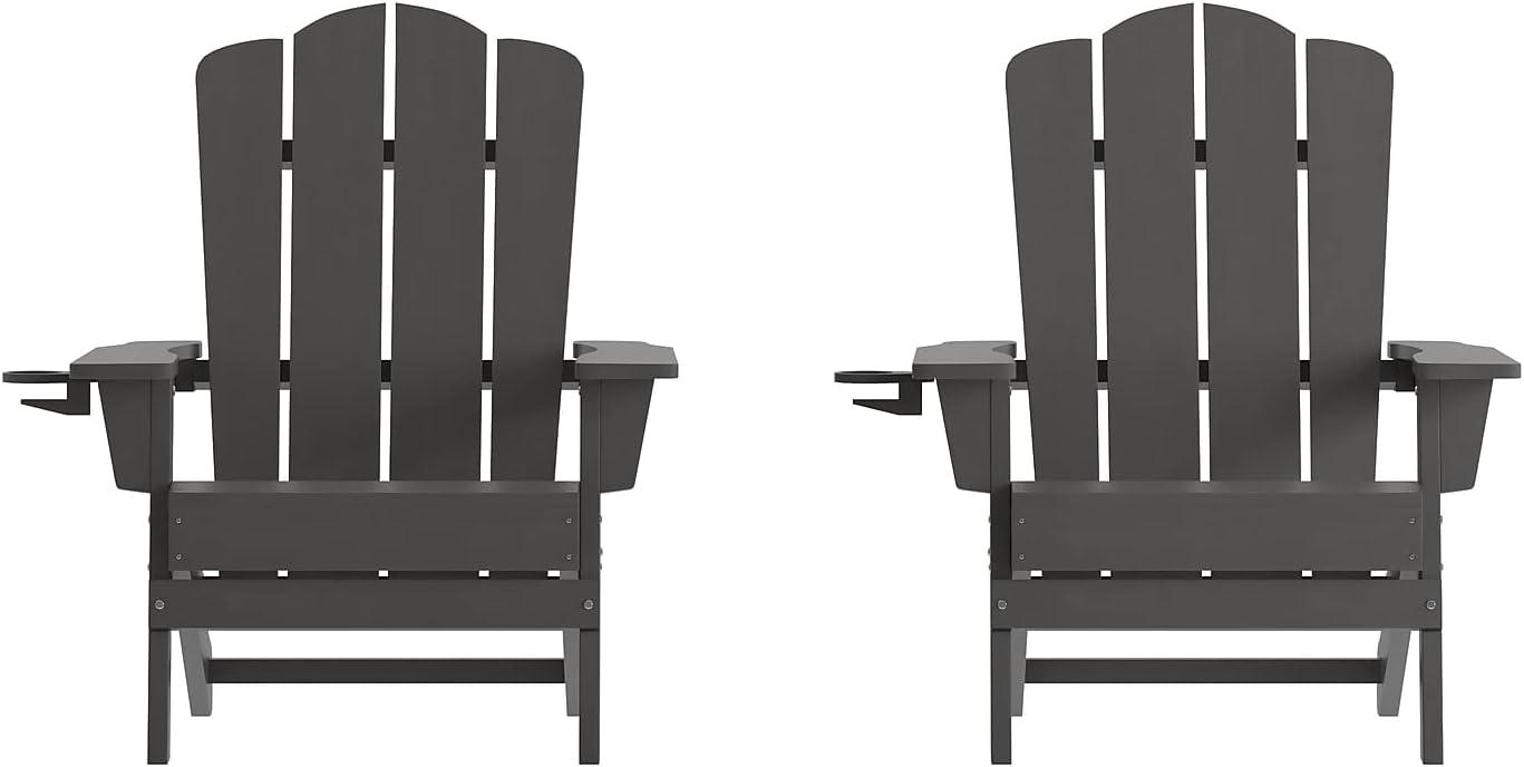 imageFlash Furniture Newport Adirondack Chair with Cup Holder Weather Resistant Poly Resin Adirondack Chair BlueGrey