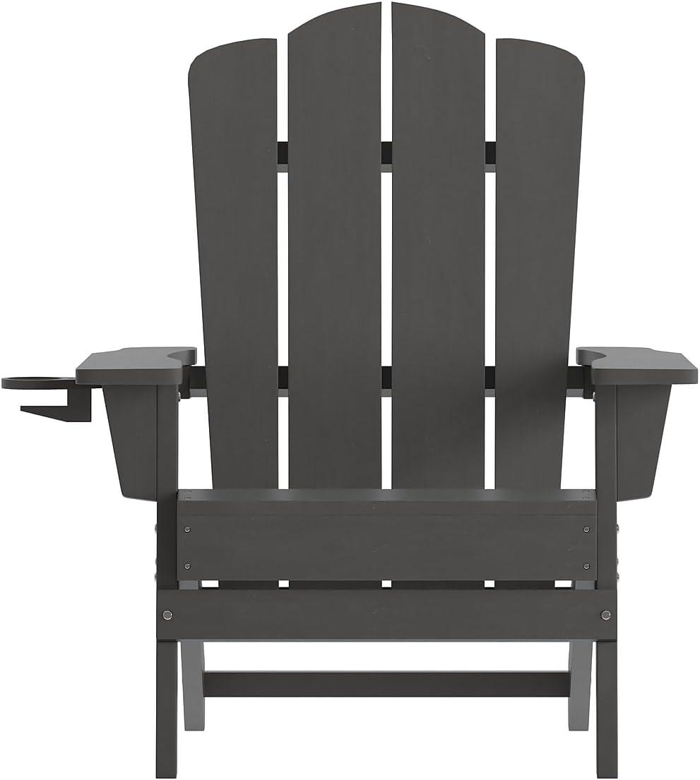 imageFlash Furniture Newport Adirondack Chair with Cup Holder Weather Resistant Poly Resin Adirondack Chair BlueGrey