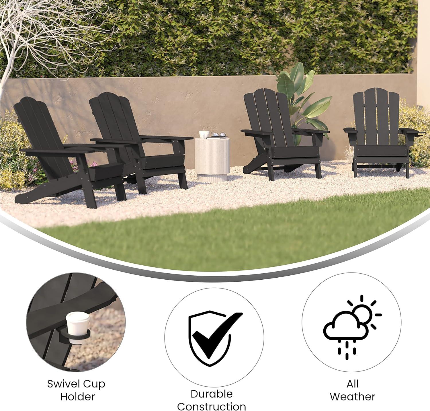 imageFlash Furniture Newport Adirondack Chair with Cup Holder Weather Resistant Poly Resin Adirondack Chair BlueGrey
