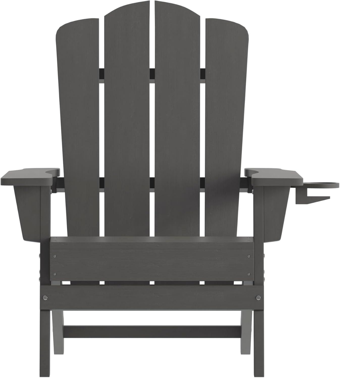 imageFlash Furniture Newport Adirondack Chair with Cup Holder Weather Resistant Poly Resin Adirondack Chair BlueGrey