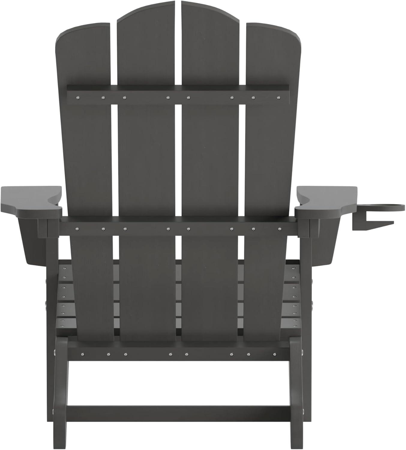 imageFlash Furniture Newport Adirondack Chair with Cup Holder Weather Resistant Poly Resin Adirondack Chair BlueGrey