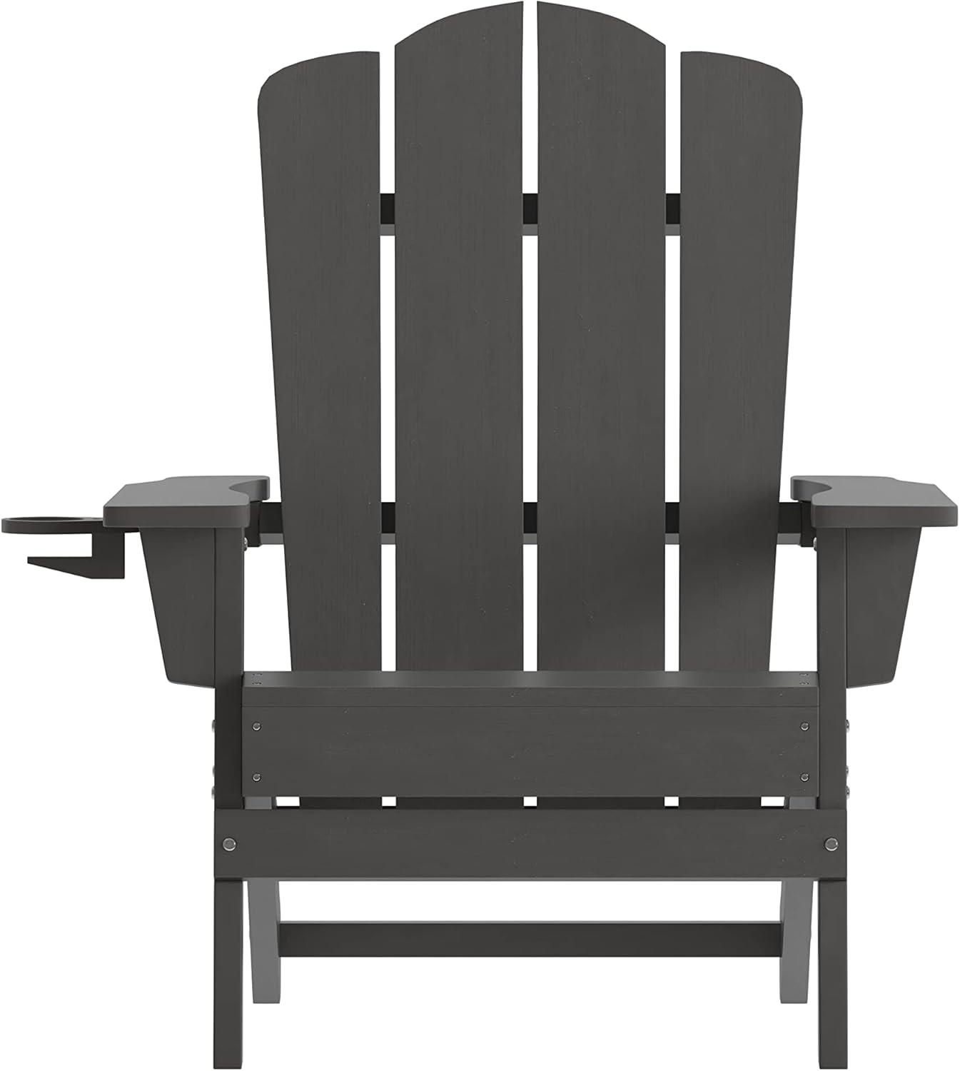 imageFlash Furniture Newport Adirondack Chair with Cup Holder Weather Resistant Poly Resin Adirondack Chair BlueGrey
