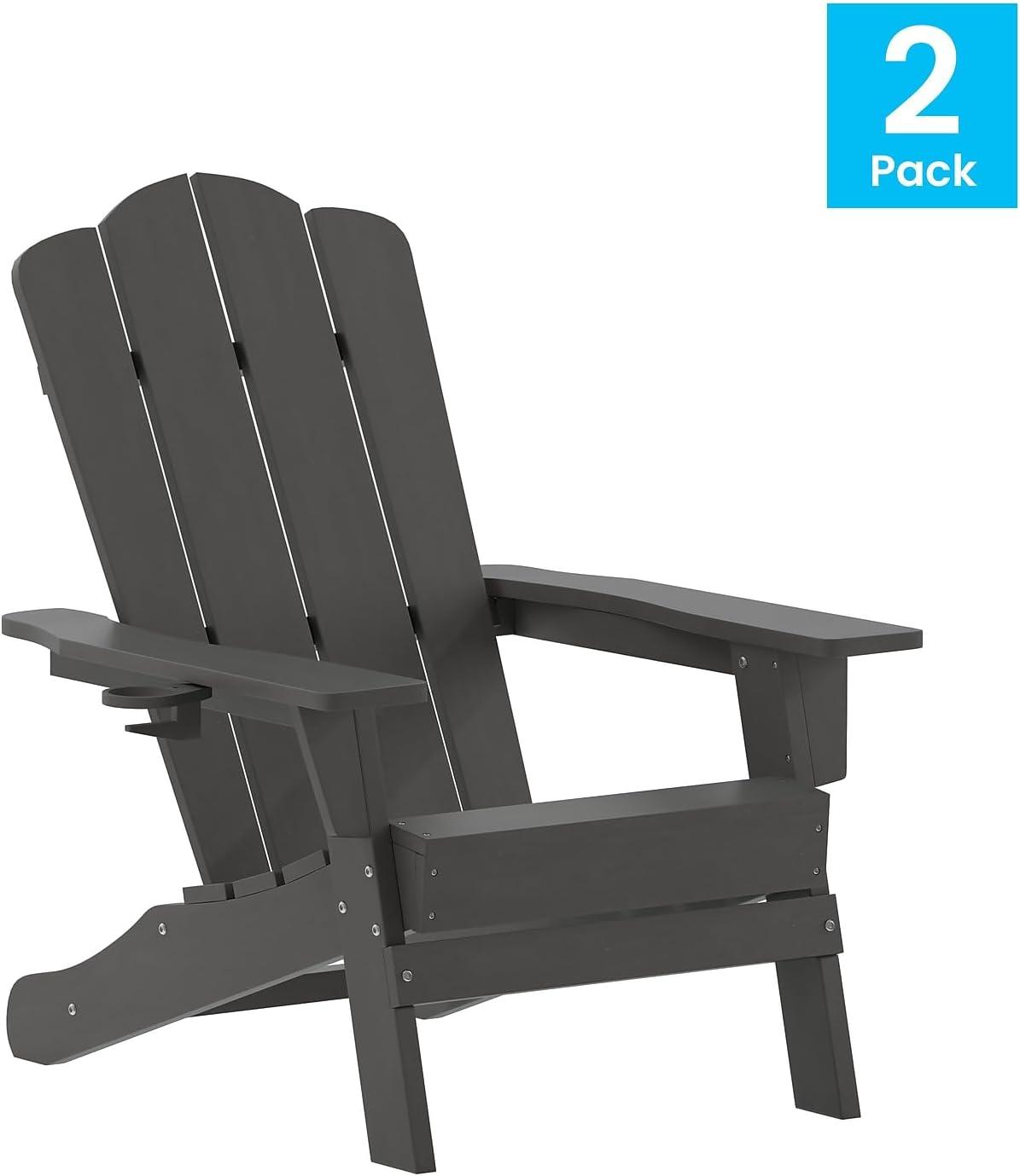 imageFlash Furniture Newport Adirondack Chair with Cup Holder Weather Resistant Poly Resin Adirondack Chair BlueGrey