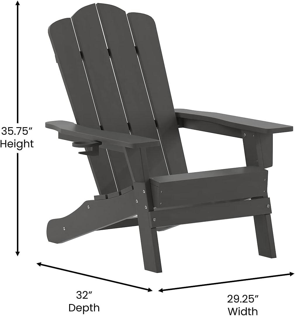 imageFlash Furniture Newport Adirondack Chair with Cup Holder Weather Resistant Poly Resin Adirondack Chair BlueGrey