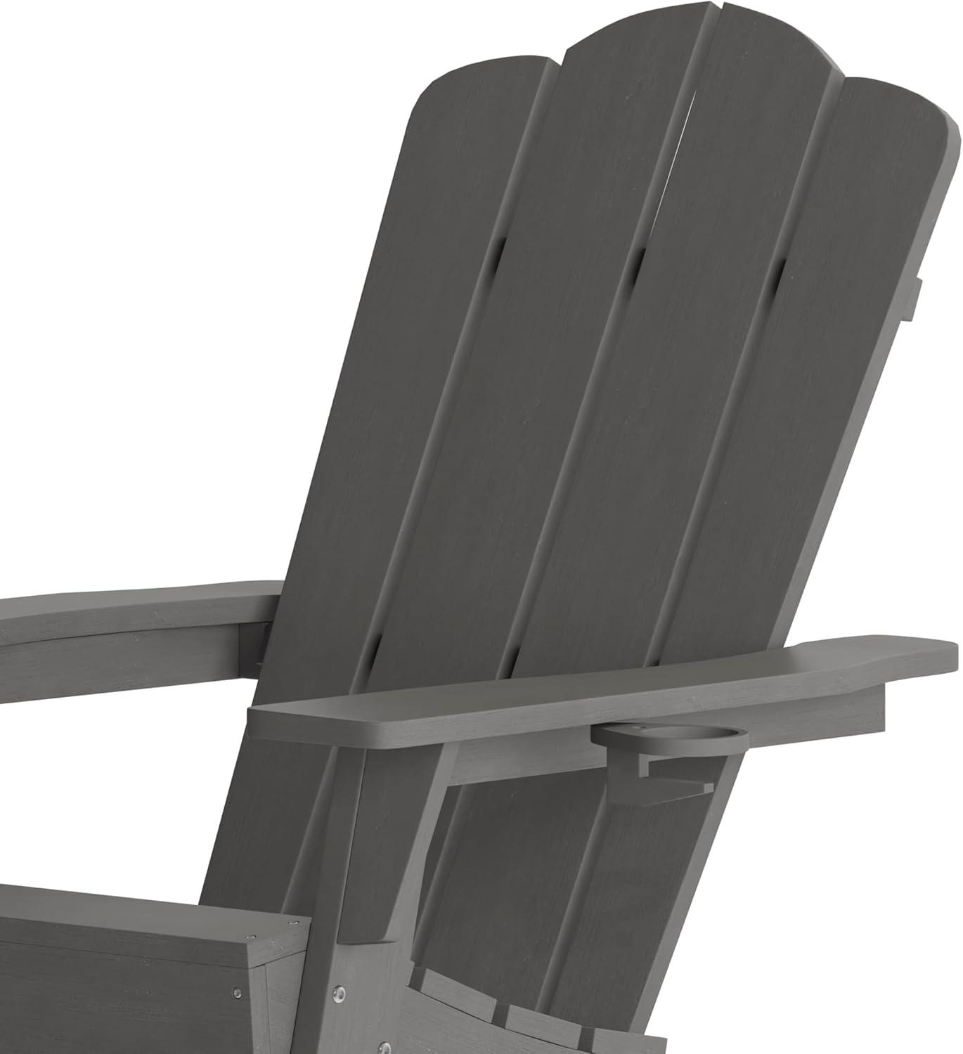 imageFlash Furniture Newport Adirondack Chair with Cup Holder Weather Resistant Poly Resin Adirondack Chair BlueGrey