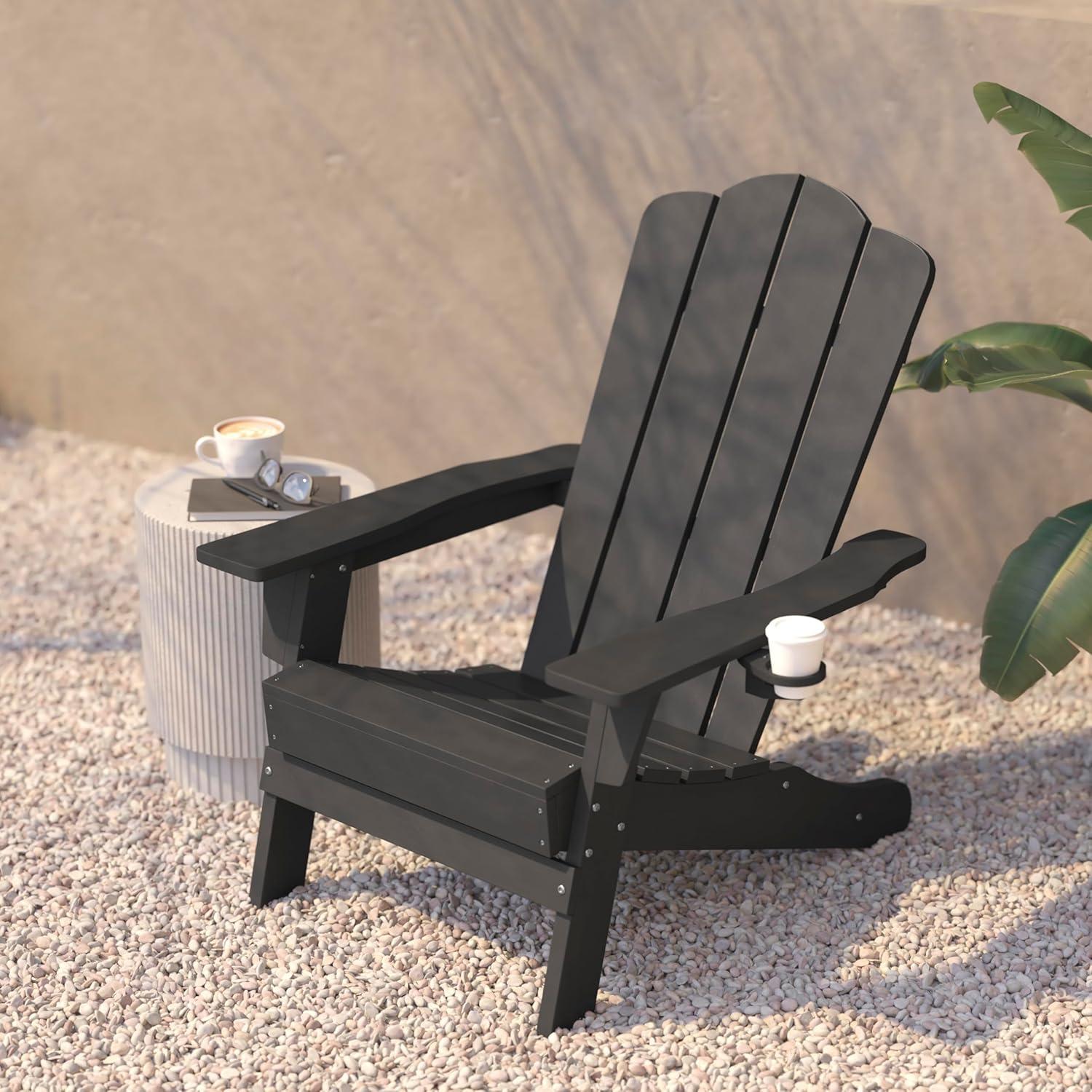 imageFlash Furniture Newport Adirondack Chair with Cup Holder Weather Resistant Poly Resin Adirondack Chair BlueGrey