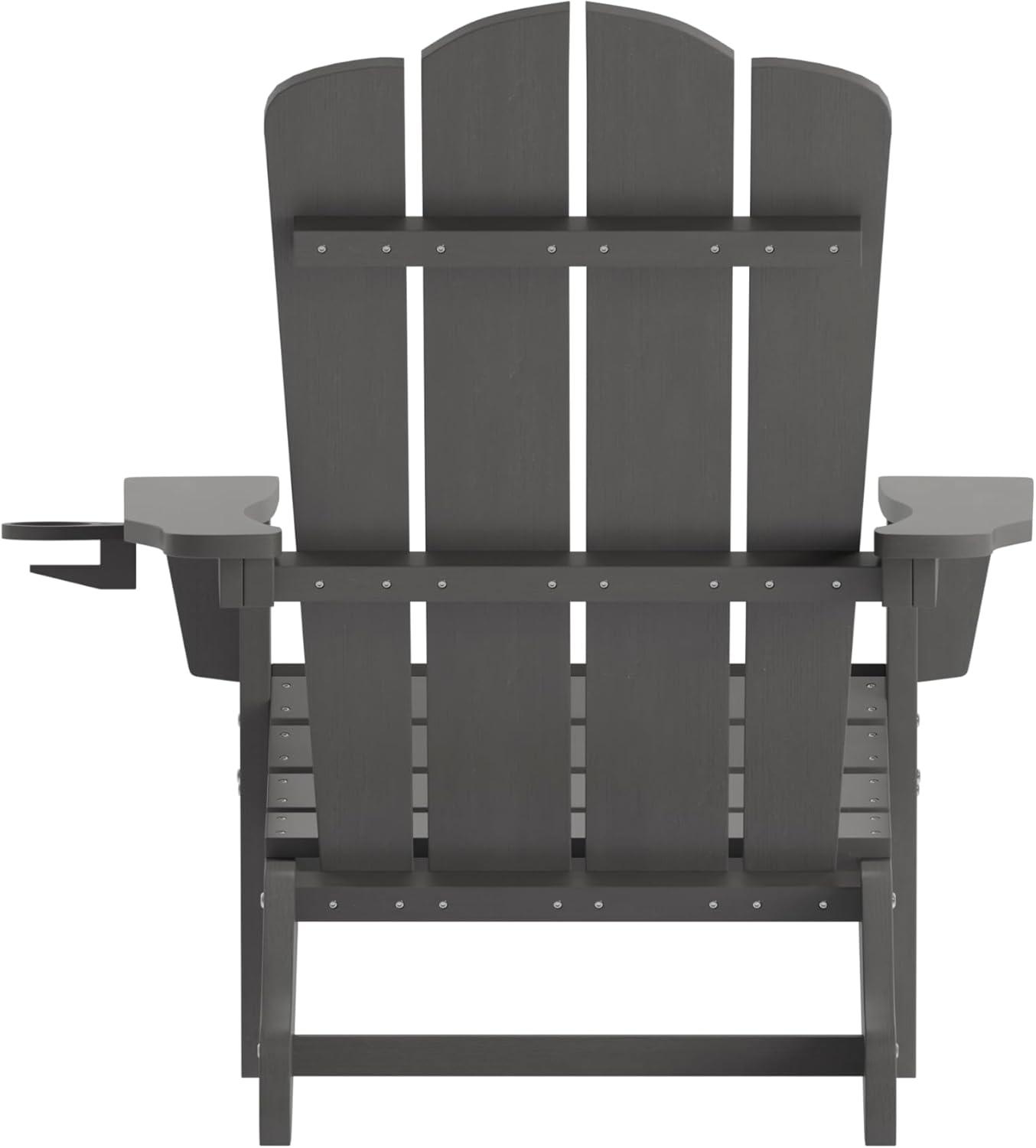 imageFlash Furniture Newport Adirondack Chair with Cup Holder Weather Resistant Poly Resin Adirondack Chair BlueGrey