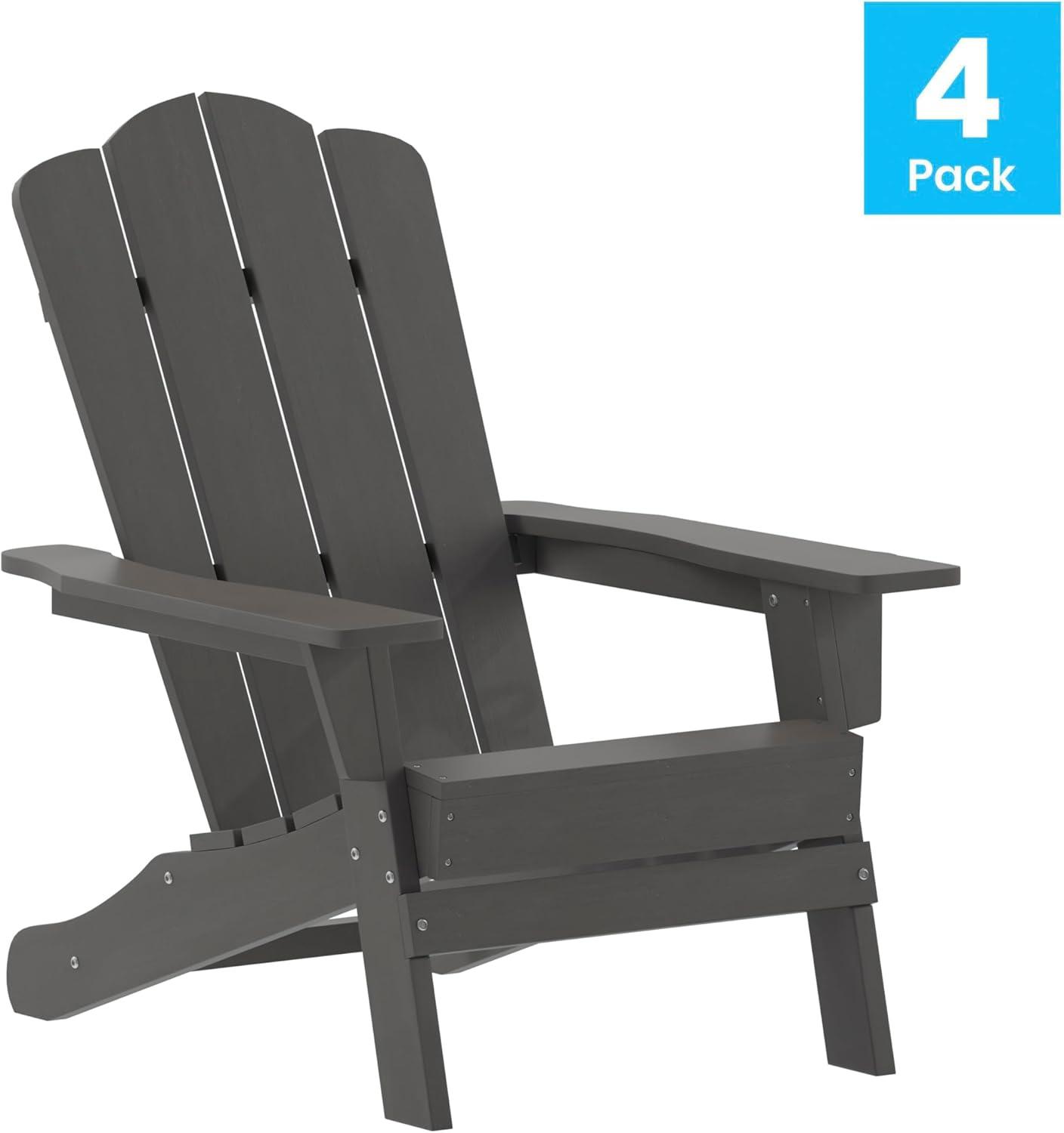 imageFlash Furniture Newport Adirondack Chair with Cup Holder Weather Resistant Poly Resin Adirondack Chair BlueGrey