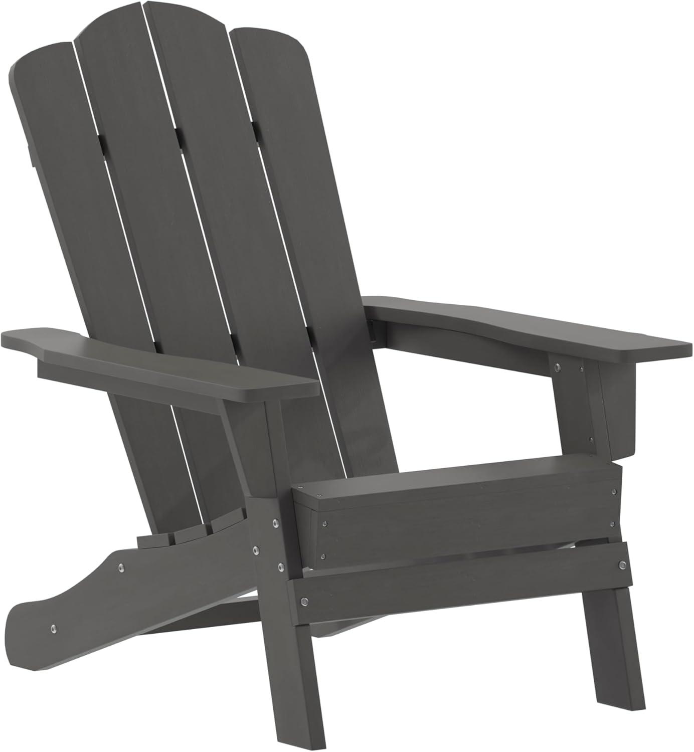 imageFlash Furniture Newport Adirondack Chair with Cup Holder Weather Resistant Poly Resin Adirondack Chair BlueGrey