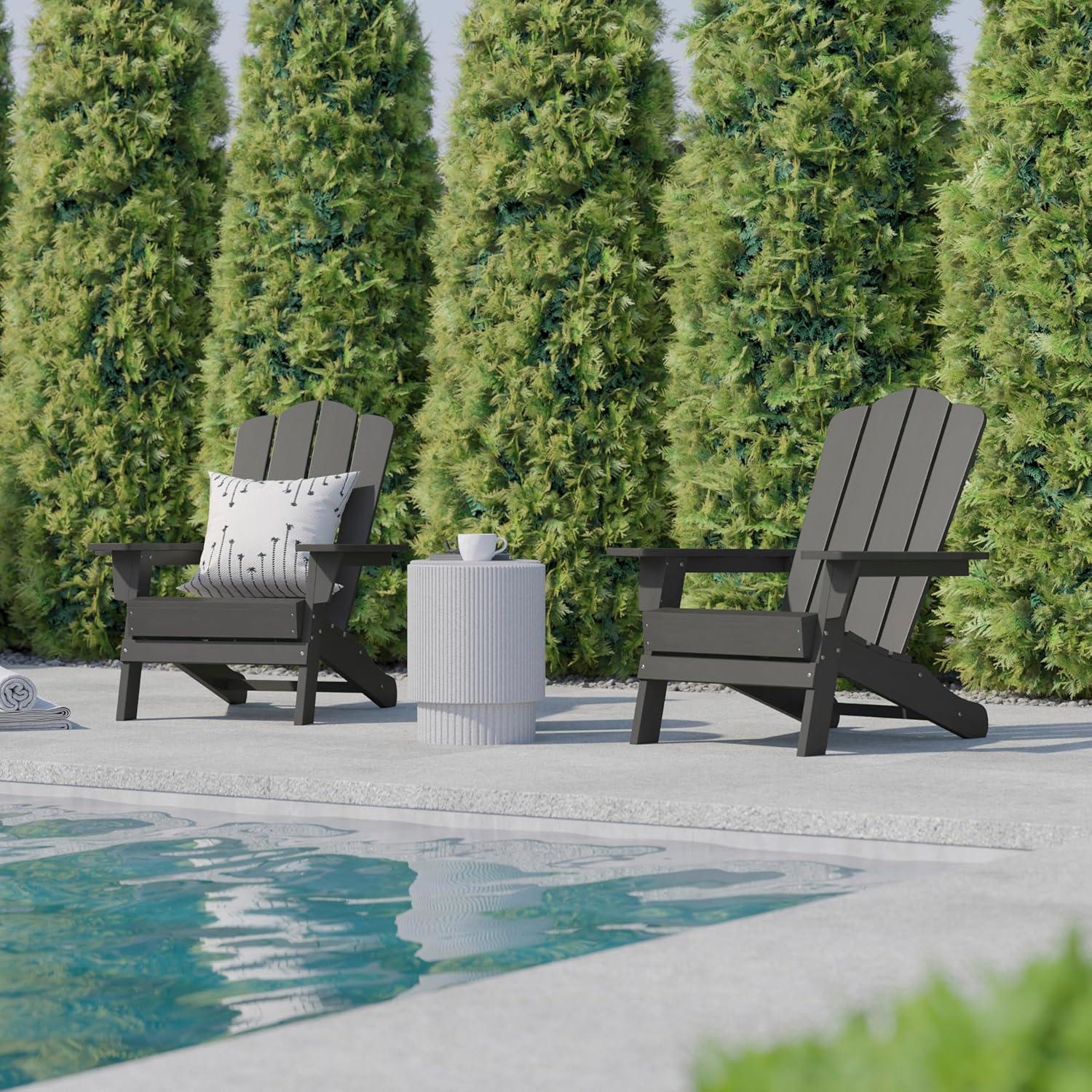 imageFlash Furniture Newport Adirondack Chair with Cup Holder Weather Resistant Poly Resin Adirondack Chair BlueGrey