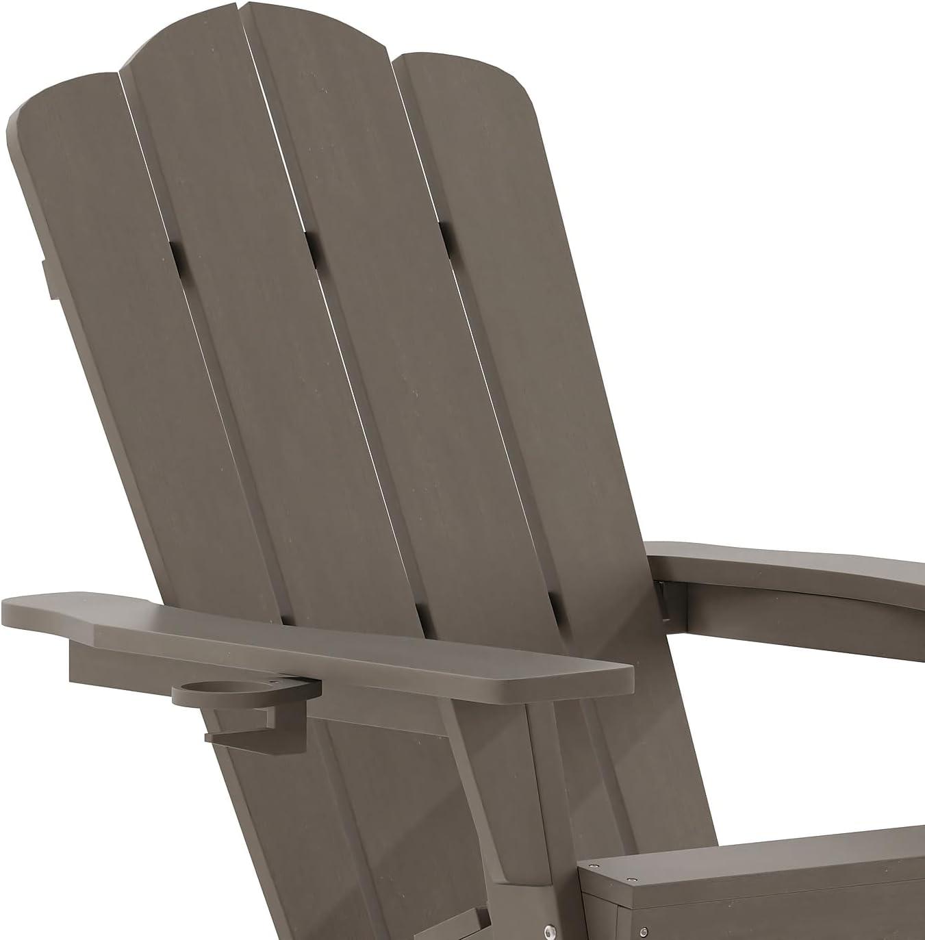 imageFlash Furniture Newport Adirondack Rocking Chairs with Cup Holder Weather Resistant Poly Resin Adirondack Rocking Chairs Set of 2 RedBrown