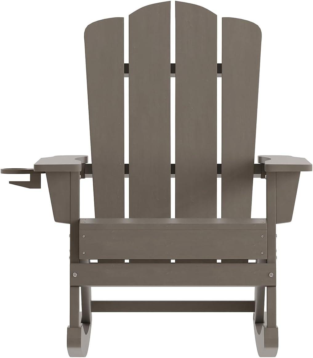 imageFlash Furniture Newport Adirondack Rocking Chairs with Cup Holder Weather Resistant Poly Resin Adirondack Rocking Chairs Set of 2 RedBrown