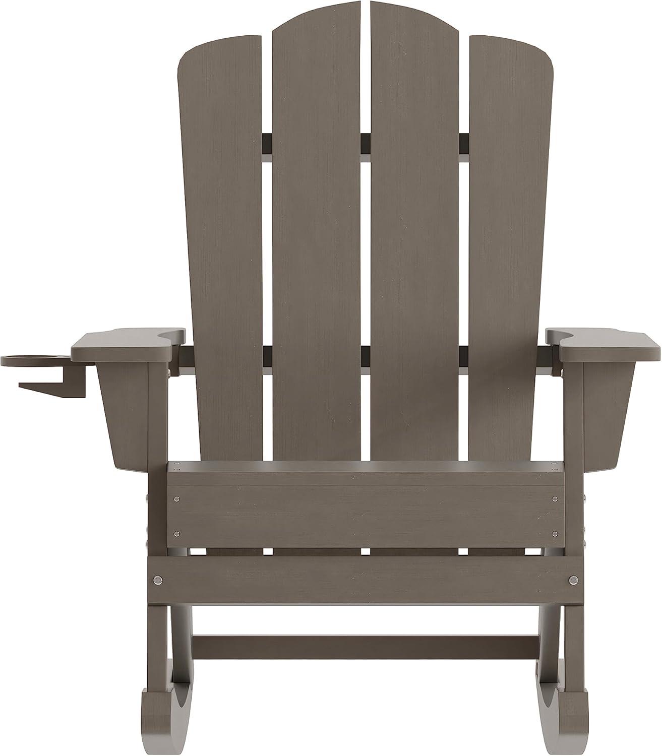 imageFlash Furniture Newport Adirondack Rocking Chairs with Cup Holder Weather Resistant Poly Resin Adirondack Rocking Chairs Set of 2 RedBrown