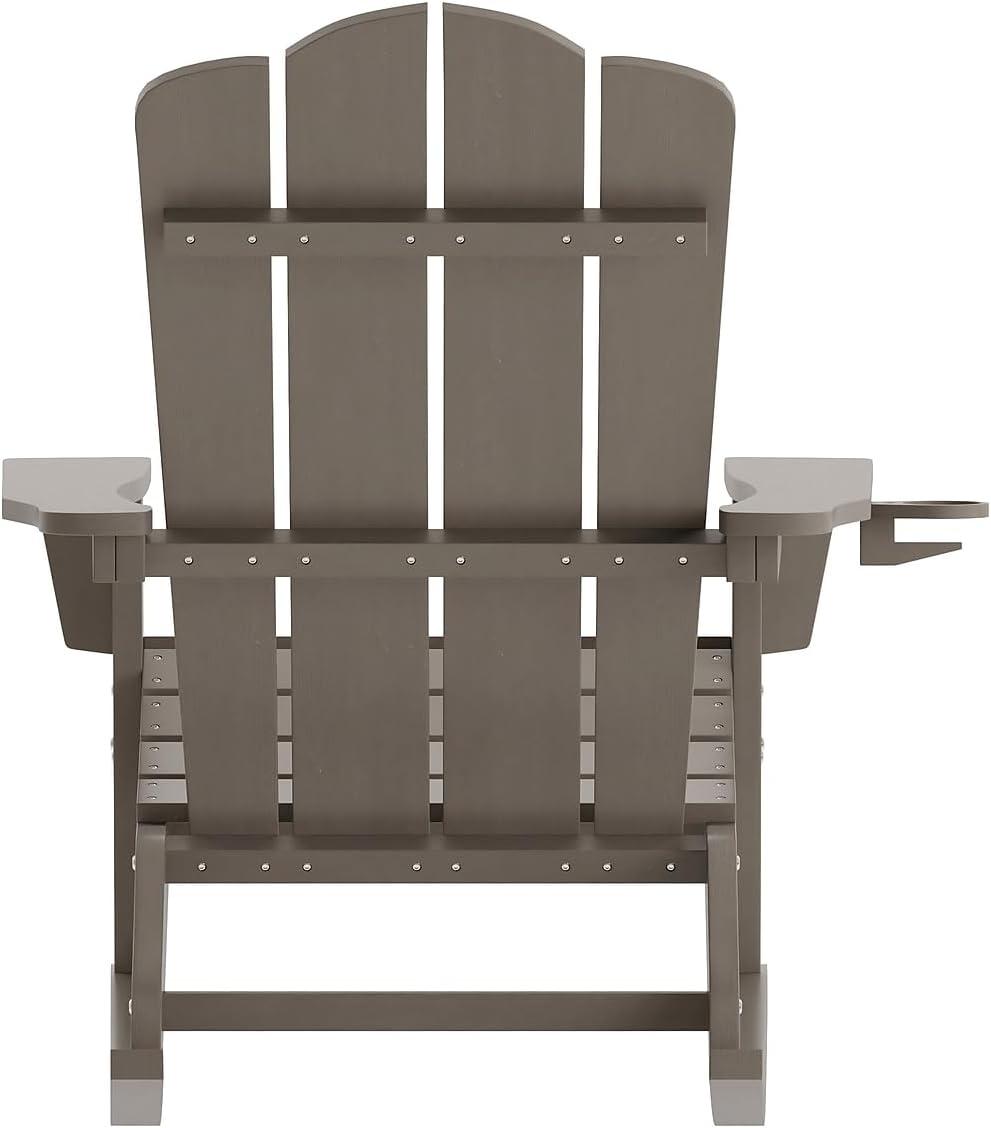 imageFlash Furniture Newport Adirondack Rocking Chairs with Cup Holder Weather Resistant Poly Resin Adirondack Rocking Chairs Set of 2 RedBrown