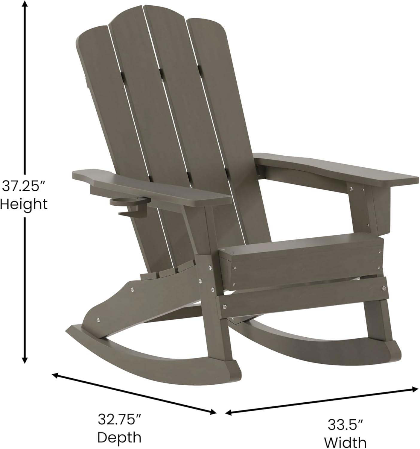 imageFlash Furniture Newport Adirondack Rocking Chairs with Cup Holder Weather Resistant Poly Resin Adirondack Rocking Chairs Set of 2 RedBrown