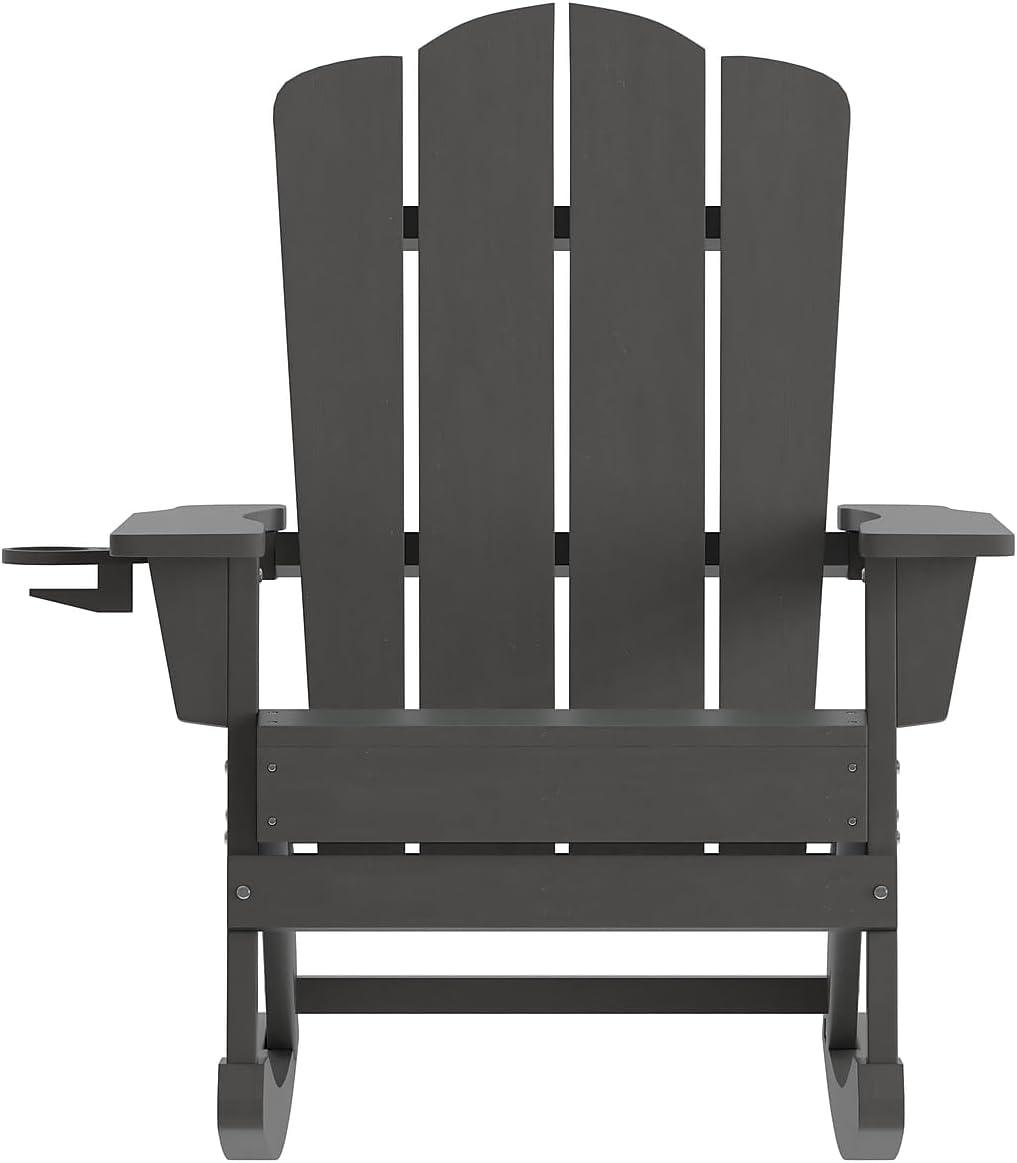 imageFlash Furniture Newport Adirondack Rocking Chairs with Cup Holder Weather Resistant Poly Resin Adirondack Rocking Chairs Set of 2 RedGrey