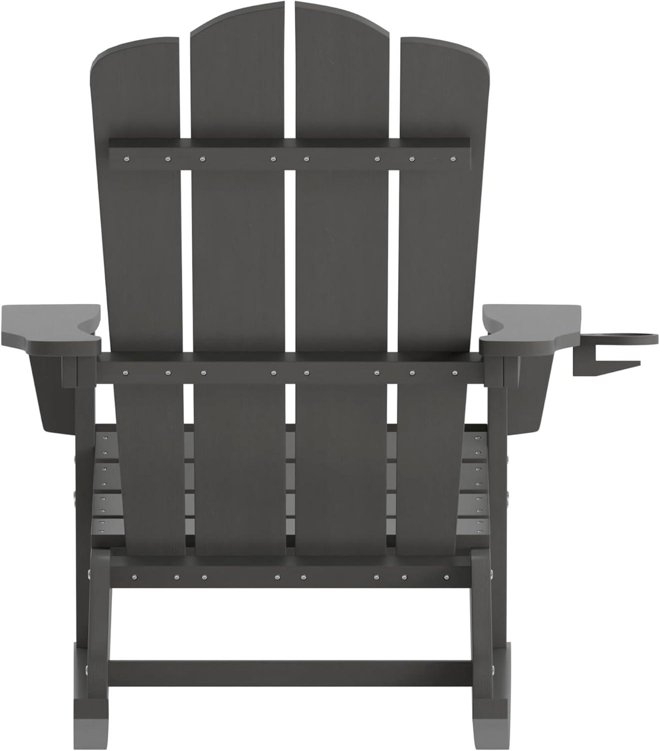 imageFlash Furniture Newport Adirondack Rocking Chairs with Cup Holder Weather Resistant Poly Resin Adirondack Rocking Chairs Set of 2 RedGrey