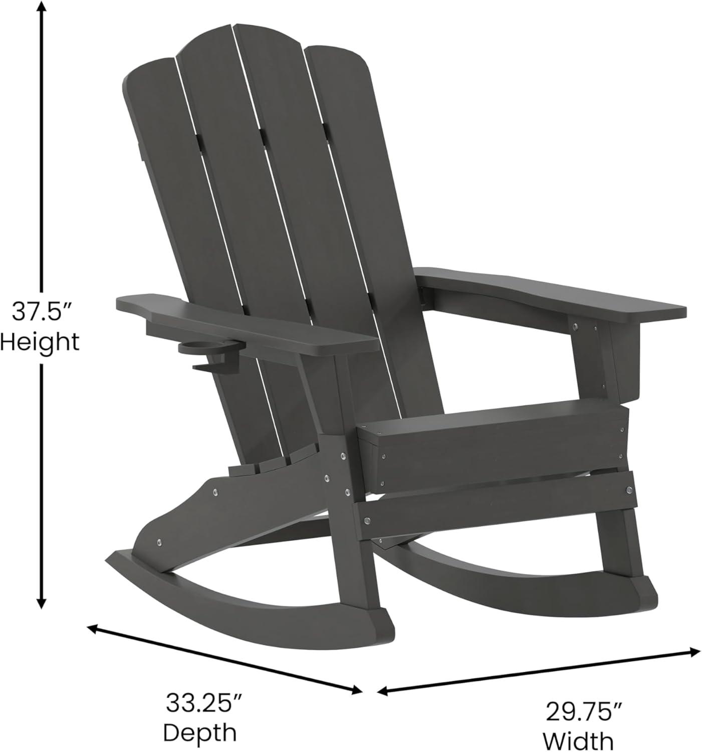 imageFlash Furniture Newport Adirondack Rocking Chairs with Cup Holder Weather Resistant Poly Resin Adirondack Rocking Chairs Set of 2 RedGrey