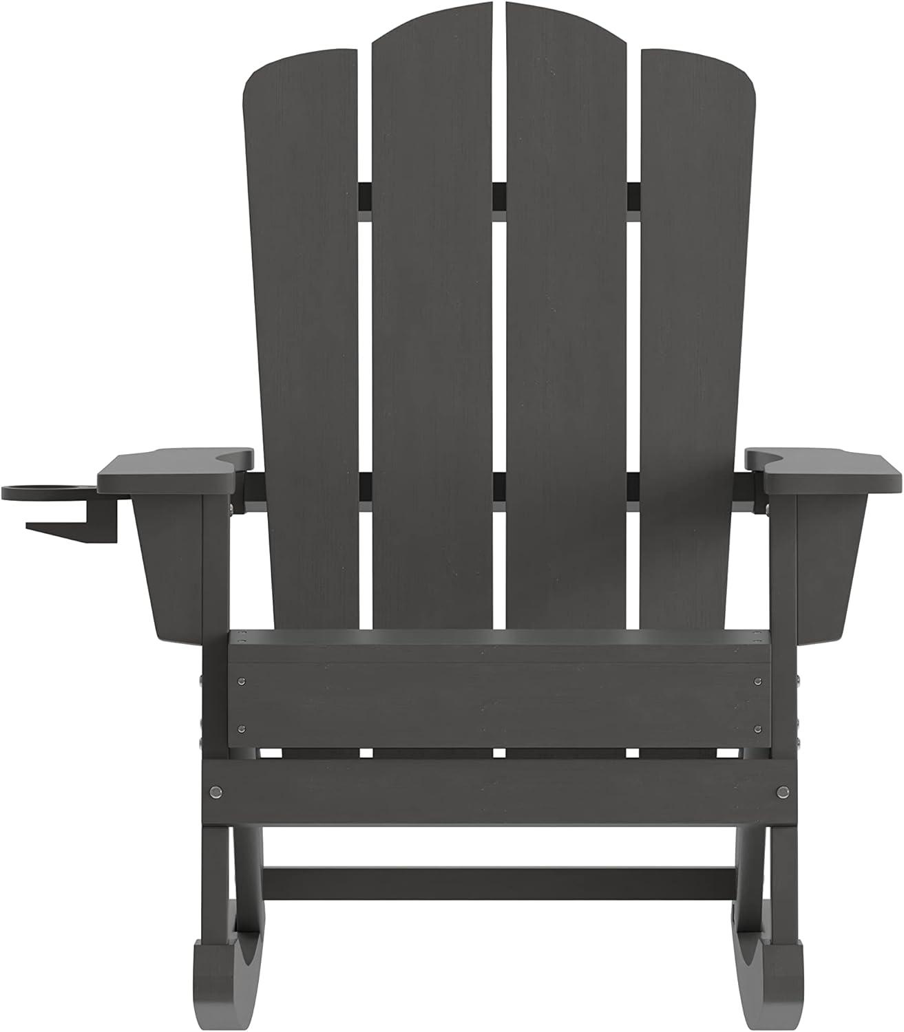 imageFlash Furniture Newport Adirondack Rocking Chairs with Cup Holder Weather Resistant Poly Resin Adirondack Rocking Chairs Set of 2 RedGrey