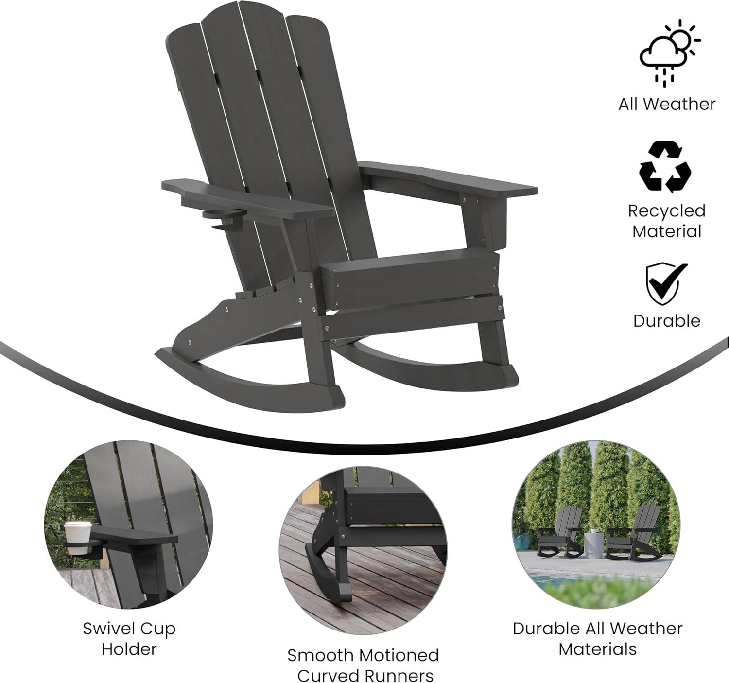 imageFlash Furniture Newport Adirondack Rocking Chairs with Cup Holder Weather Resistant Poly Resin Adirondack Rocking Chairs Set of 2 RedGrey