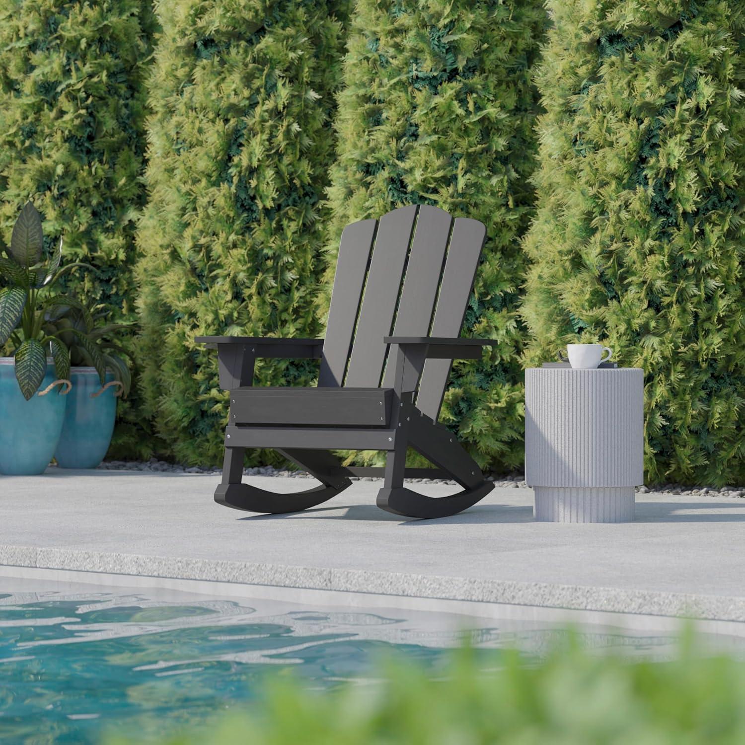 imageFlash Furniture Newport Adirondack Rocking Chairs with Cup Holder Weather Resistant Poly Resin Adirondack Rocking Chairs Set of 2 RedGrey