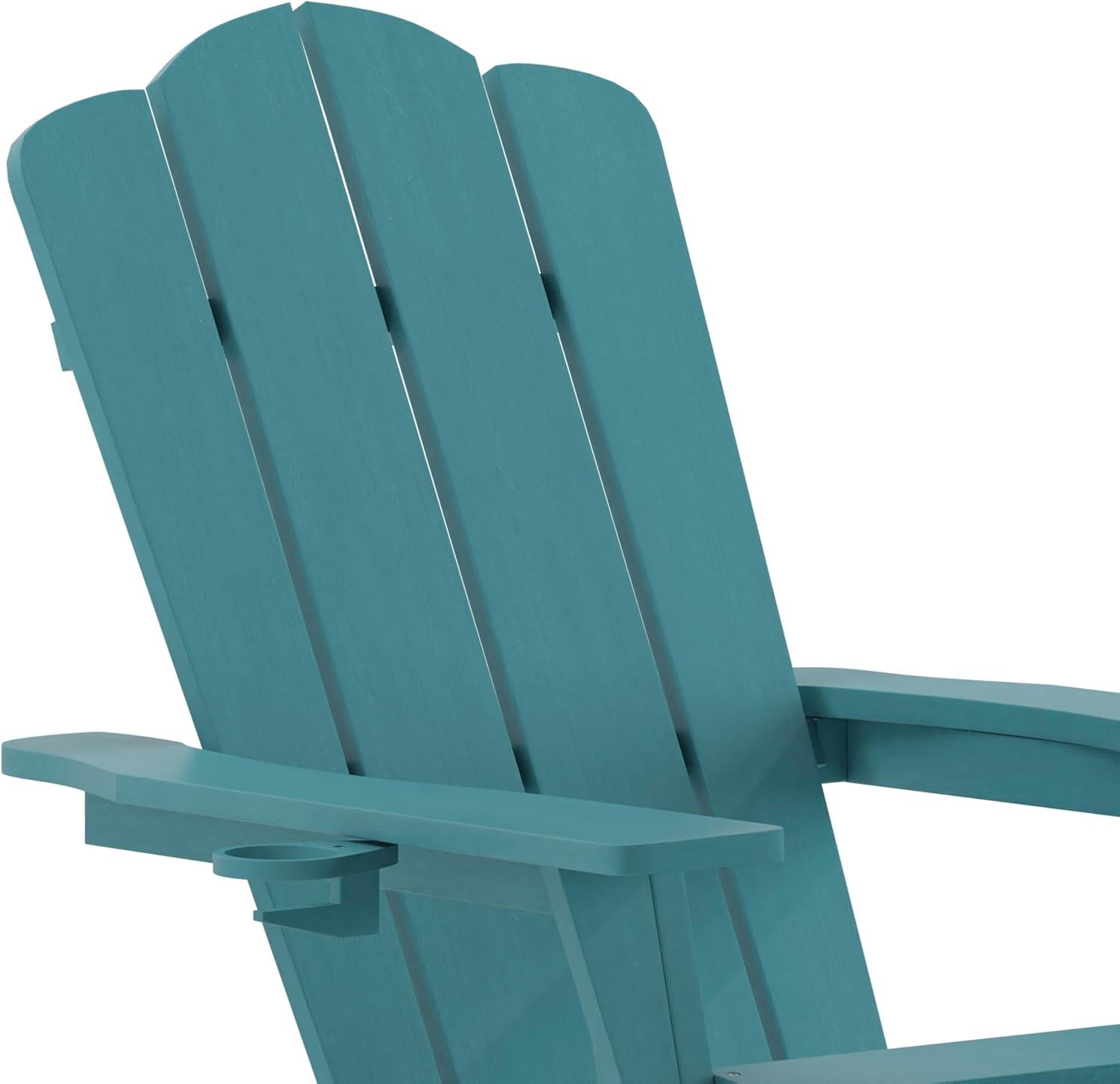 imageFlash Furniture Newport Poly Resin Adirondack Chair with Cup Holder and Pull Out Ottoman AllWeather Poly Resin IndoorOutdoor Lounge Chair GrayBlue